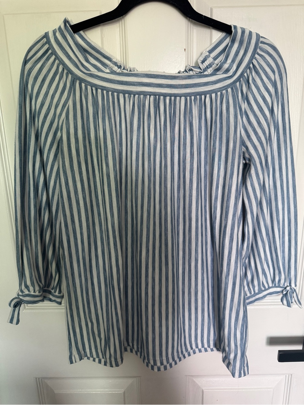 Max Edition Blue and White Striped Peasant Blouse